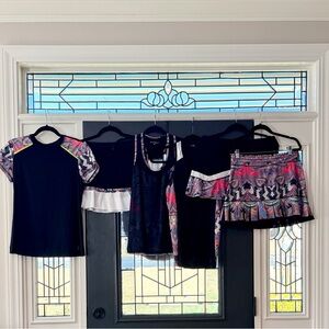 6 Piece Sofibella Paisley Tennis Set Lot Tank Skirt Skort Black Pink Blue